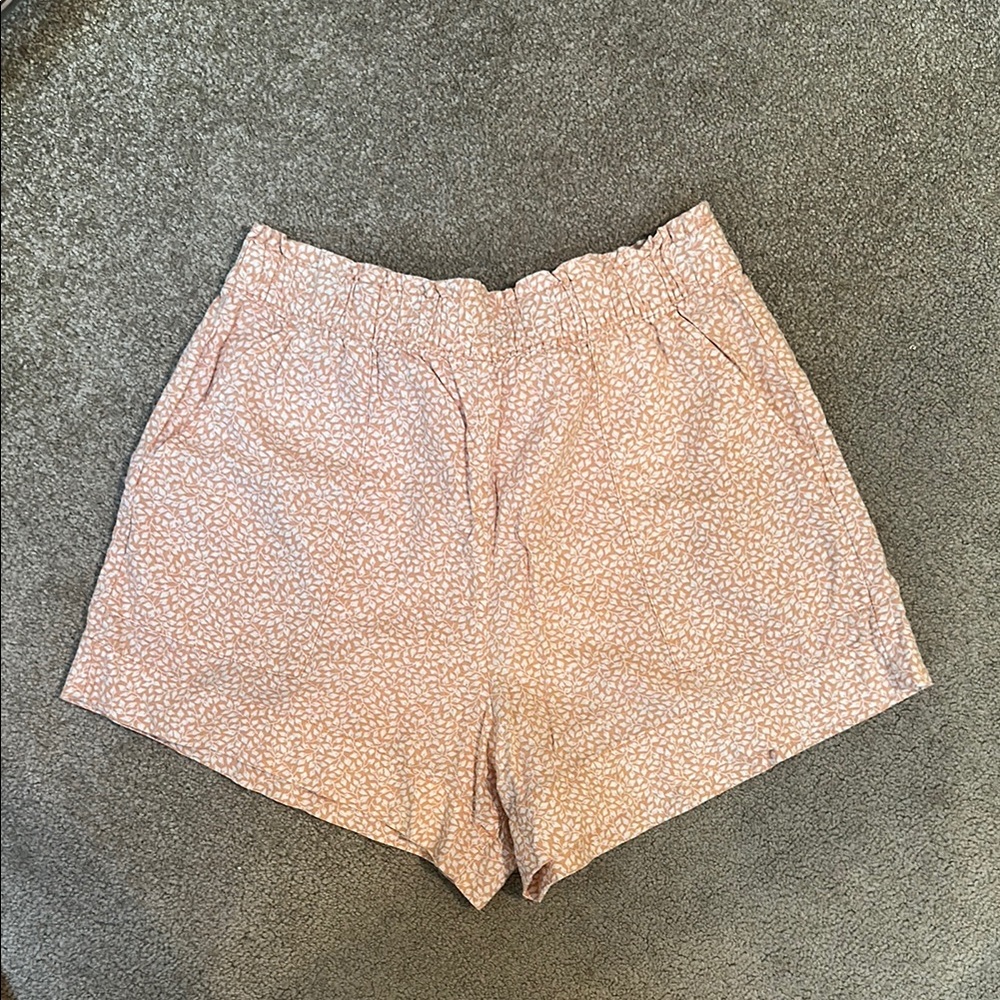 Abercrombie High Rise Linen Women's Pink Patterned Shorts, M
